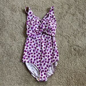 L.L. Bean UPF 50+ Purple Polka Dot One Piece Swimwear